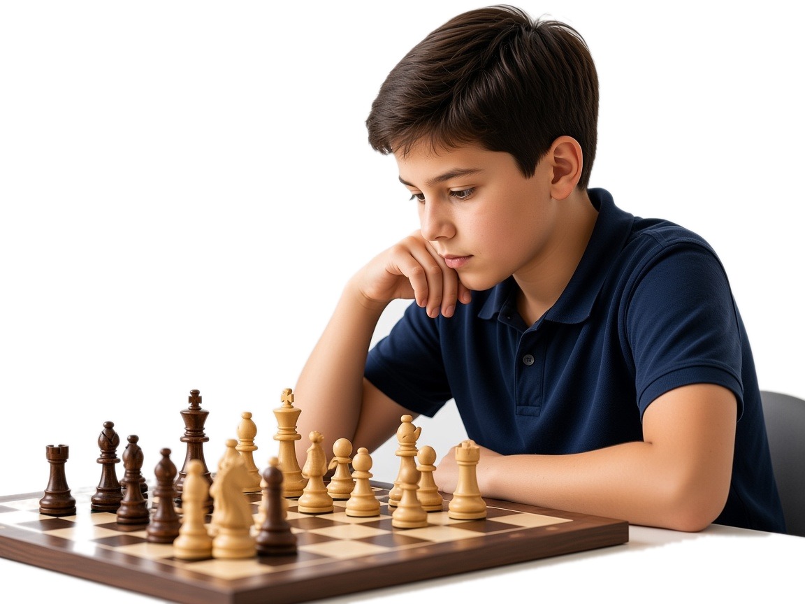 Student studying a chess position